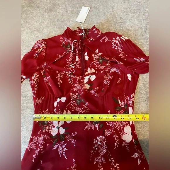 REFORMATION RED BURGANDY FLORAL VIVIANNE DRESS MINI NWT - Picture 7 of 11
